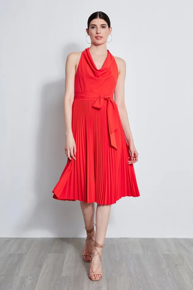 Elie Tahari Short Dresses Pleated Cowl Midi Dress Agave 8211 Women