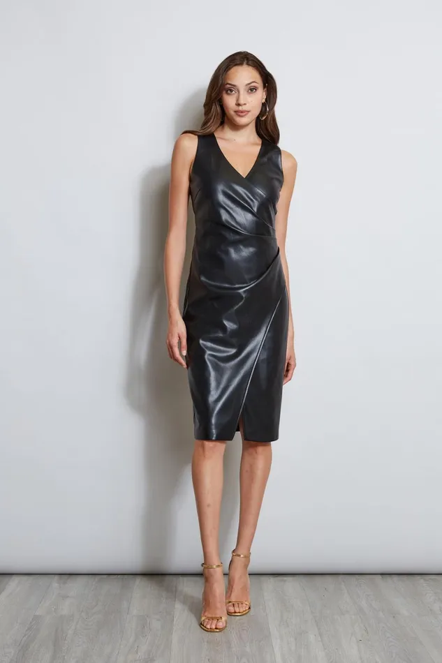 Elie Tahari Short Dresses Vegan Leather Ruched Wrap Dress Noir 8211 Women