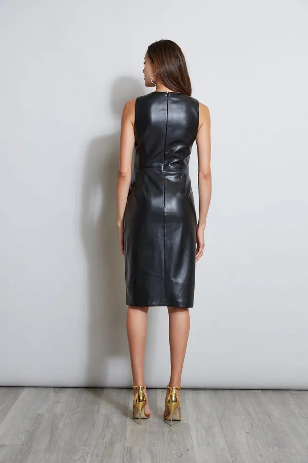 Elie Tahari Short Dresses Vegan Leather Ruched Wrap Dress Noir 8211 Women