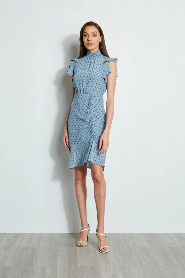 Elie Tahari Short Sleeve Dresses Silk Sun Printed Dress Sun Blue Print 8211 Women
