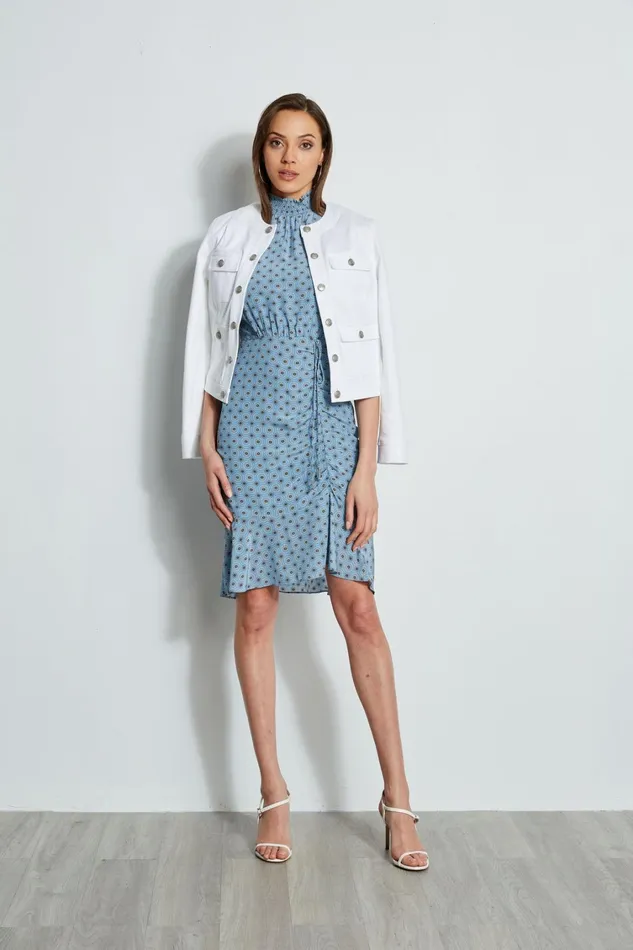 Elie Tahari Short Sleeve Dresses Silk Sun Printed Dress Sun Blue Print 8211 Women