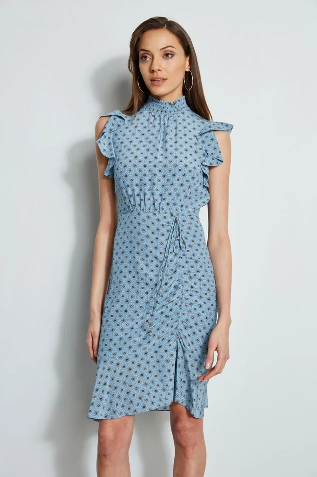 Elie Tahari Short Sleeve Dresses Silk Sun Printed Dress Sun Blue Print 8211 Women