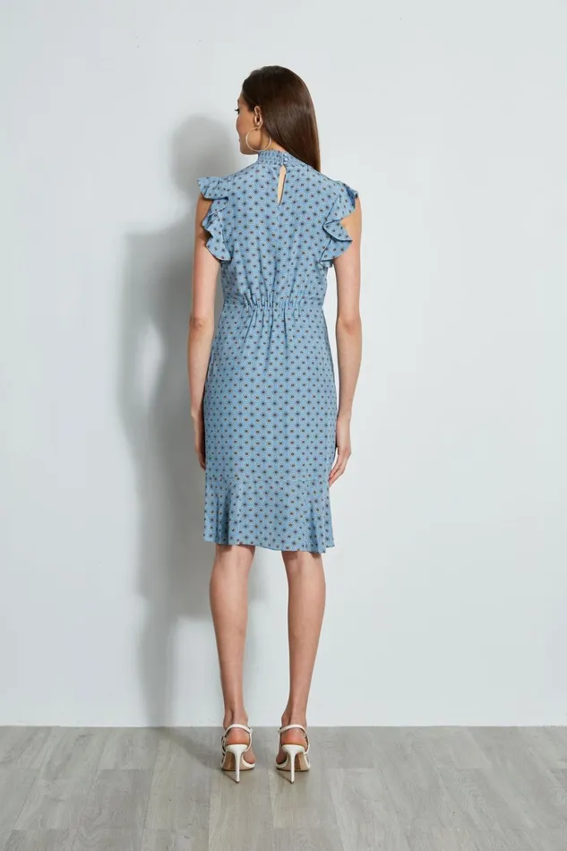 Elie Tahari Short Sleeve Dresses Silk Sun Printed Dress Sun Blue Print 8211 Women