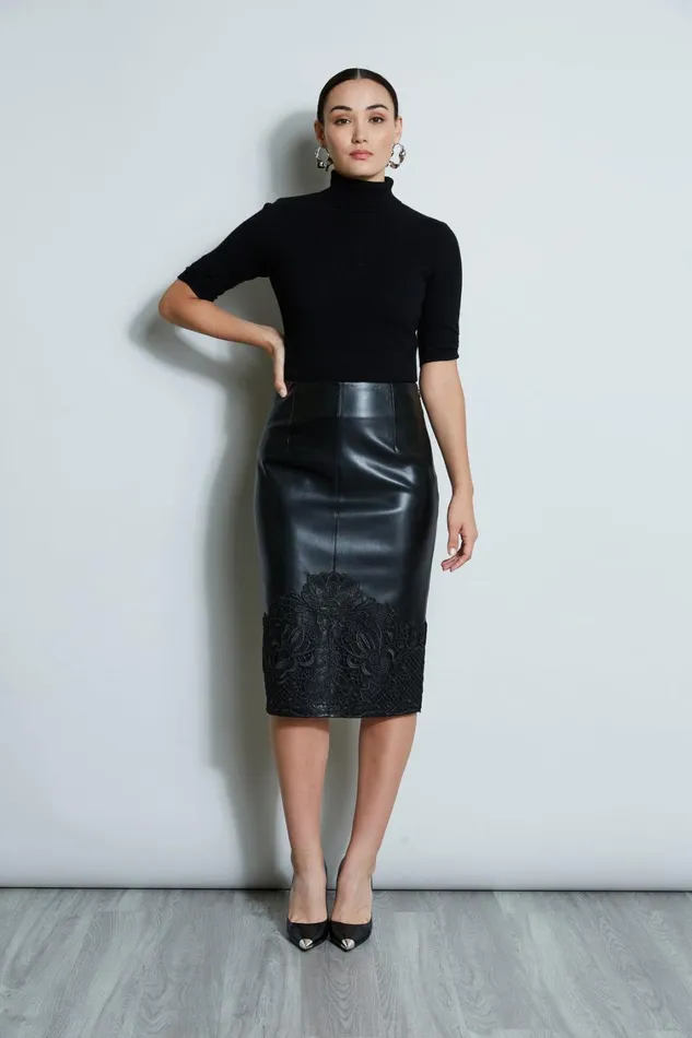 Elie Tahari Skirts Vegan Leather Applique Lace Skirt Black 8211 Women