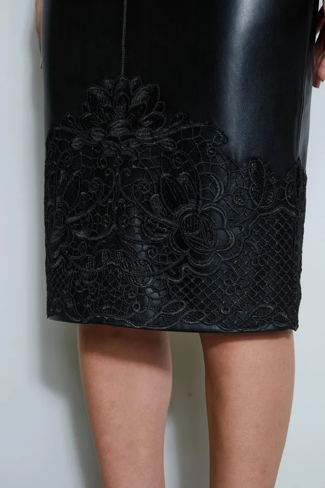 Elie Tahari Skirts Vegan Leather Applique Lace Skirt Black 8211 Women