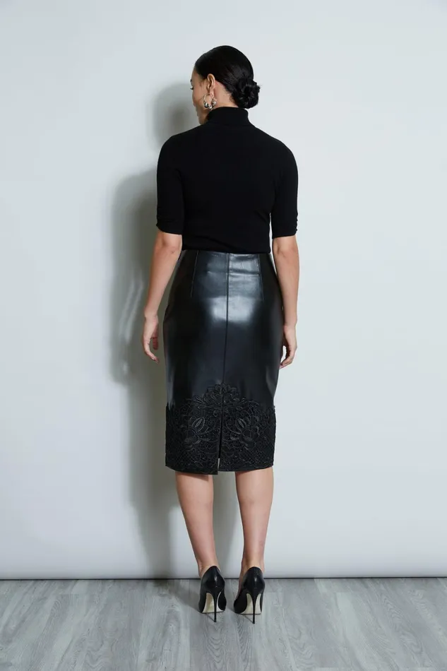 Elie Tahari Skirts Vegan Leather Applique Lace Skirt Black 8211 Women