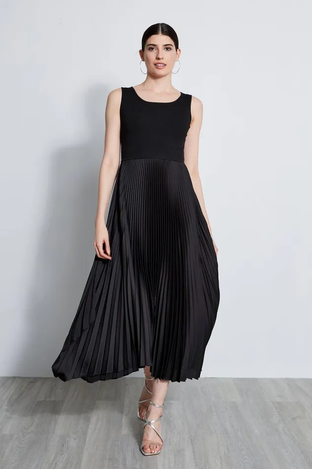 Elie Tahari Sleeveless Dresses Pleated Midi Dress Noir 8211 Women