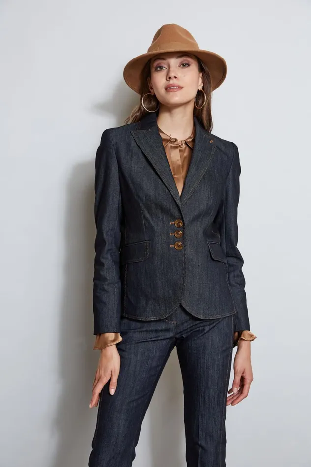 Elie Tahari Suiting Denim 3 Button Blazer Indigo 8211 Women