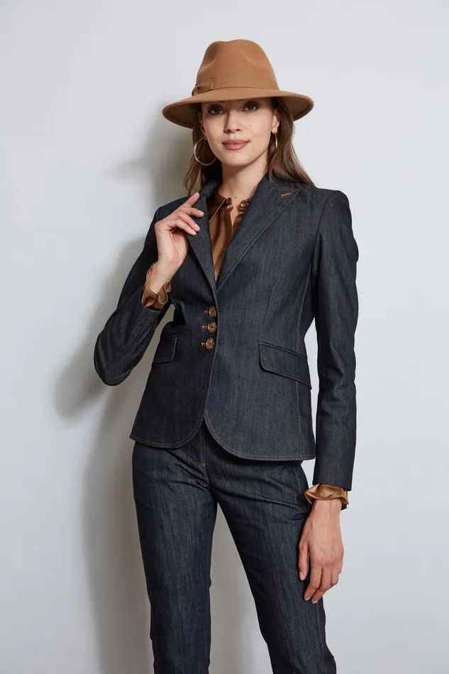 Elie Tahari Suiting Denim 3 Button Blazer Indigo 8211 Women