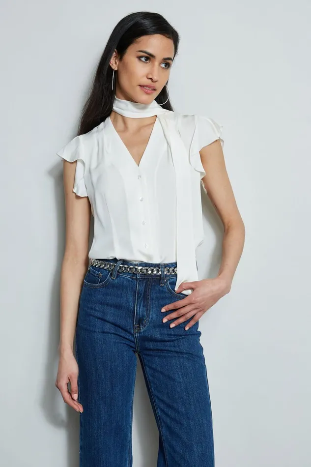 Elie Tahari Tops Flutter Sleeve Tie Shirt Fresh Pearl 8211 Women