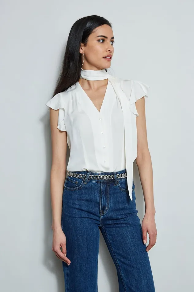 Elie Tahari Tops Flutter Sleeve Tie Shirt Fresh Pearl 8211 Women