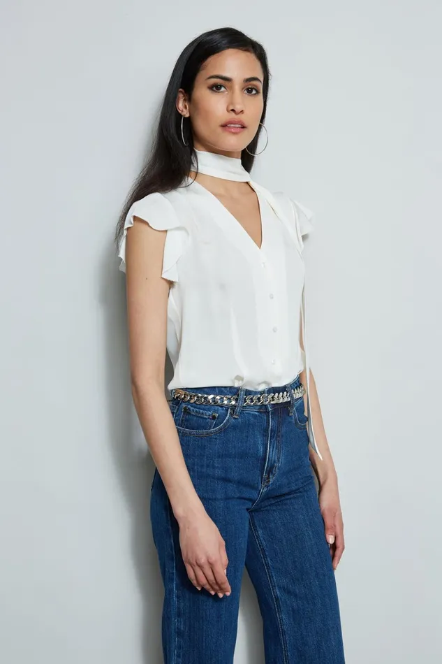 Elie Tahari Tops Flutter Sleeve Tie Shirt Fresh Pearl 8211 Women