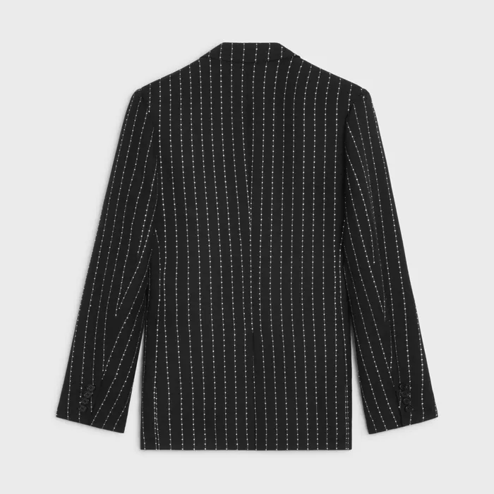 Embroidered Classic Jacket In Striped Wool Black White Men CELINE JACKETS and TROUSERS