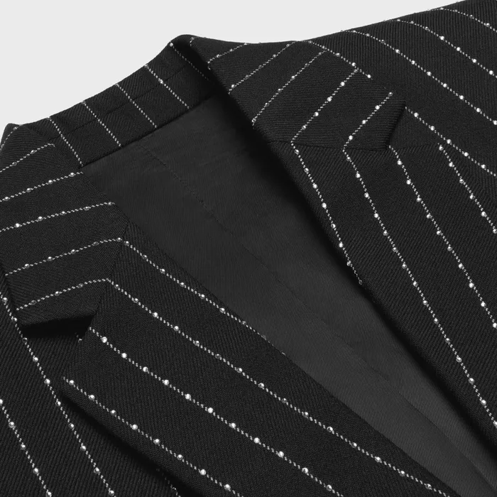 Embroidered Classic Jacket In Striped Wool Black White Men CELINE JACKETS and TROUSERS