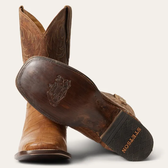 Exotics Men Stetson Aces Alligator Boots Brown