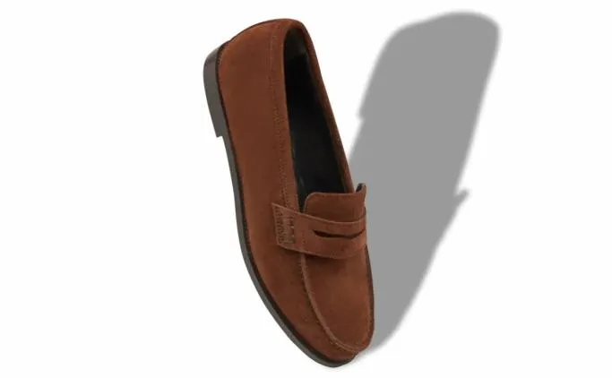 Flats Women Manolo Blahnik PERRITADark Brown Suede Penny Loafers