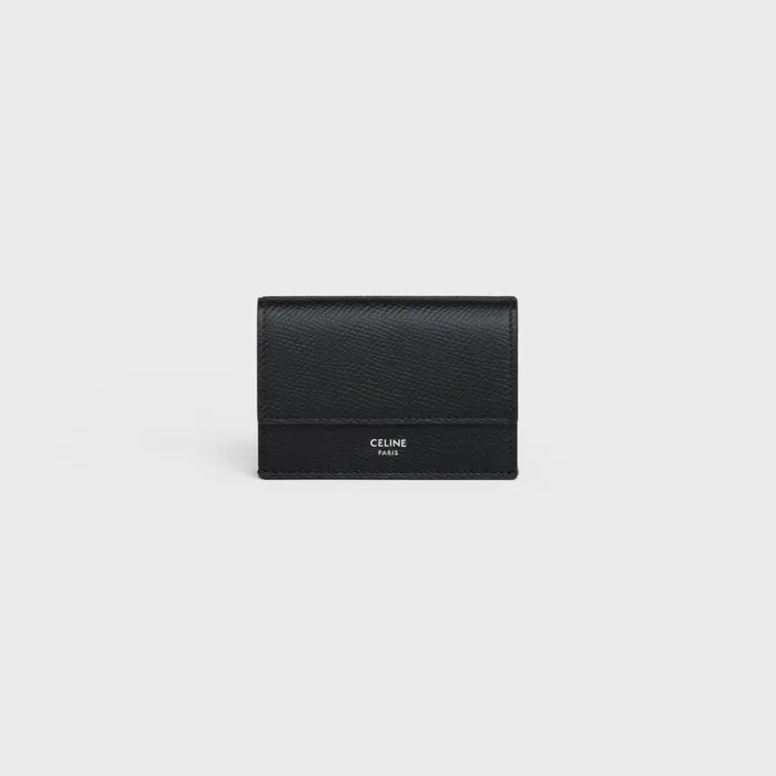 Folded Compact Wallet In Grained Calfskin Black Men CELINE WALLETS