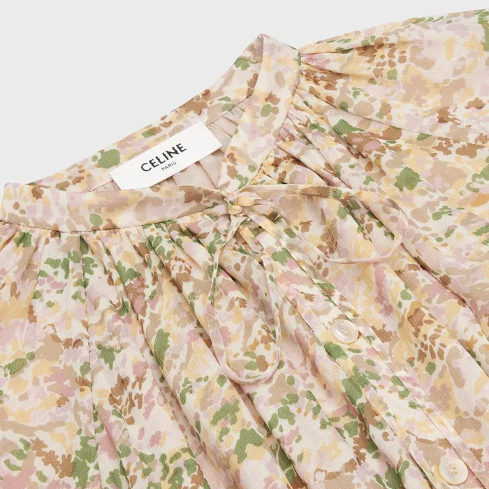 Folk Dress In Silk Crepon Vanillepastel Women CELINE DRESSES AND SKIRTS