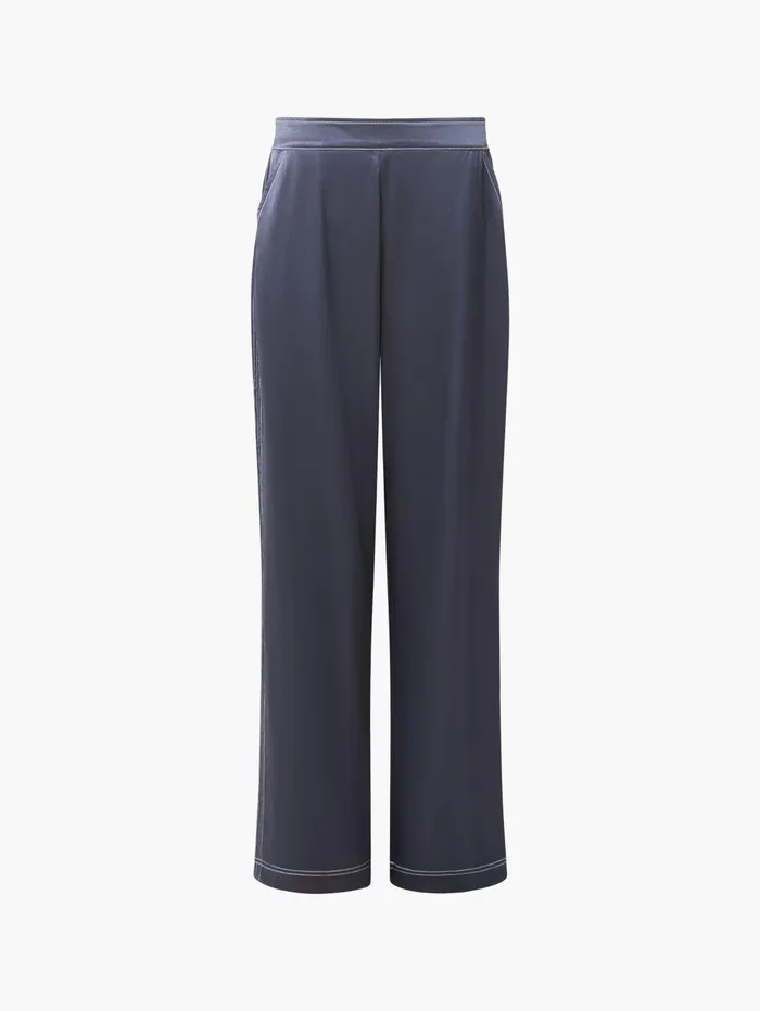French Connection Akita Satin Wide Leg Trousers Navy Woman Trousers