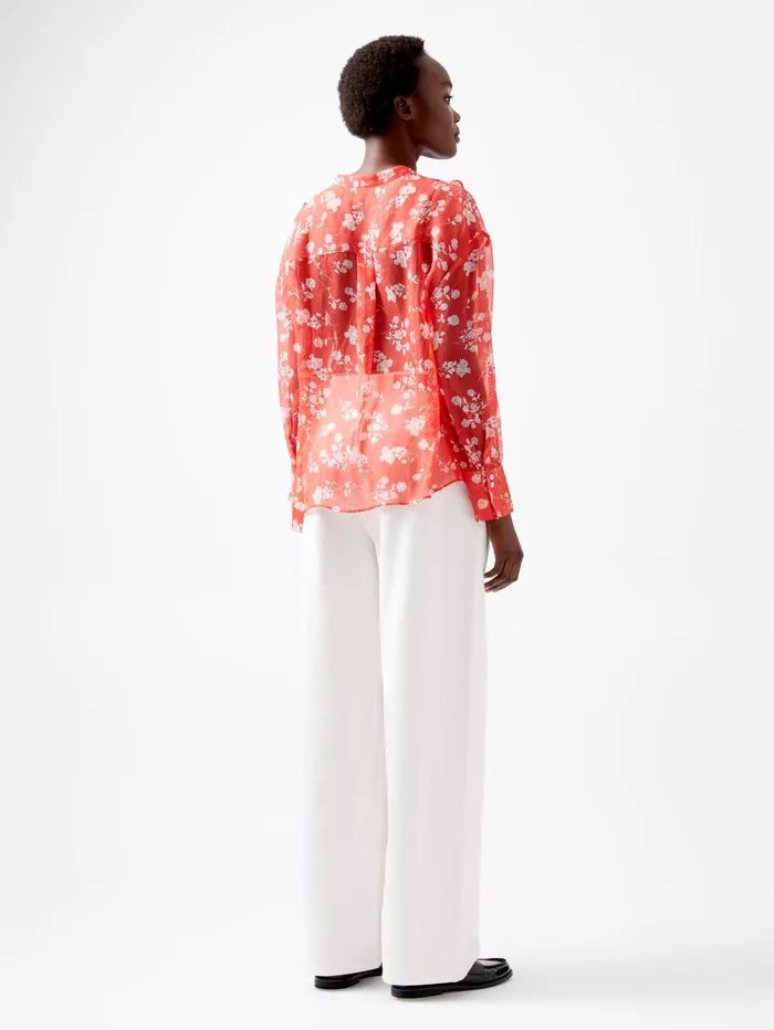 French Connection Alessandra Eco Delphine Long Sleeve Shirt Cayenne RedWhite Woman Tops
