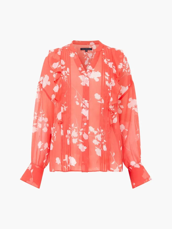 French Connection Alessandra Eco Delphine Long Sleeve Shirt Cayenne RedWhite Woman Tops