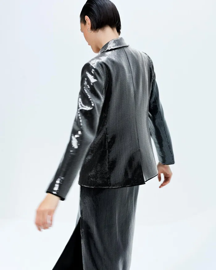 French Connection Amy Sequin Blazer Gunmetal Woman Coats and Jackets