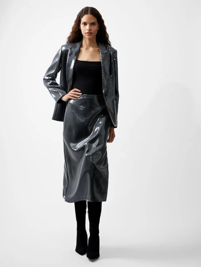 French Connection Amy Sequin Blazer Gunmetal Woman Coats and Jackets