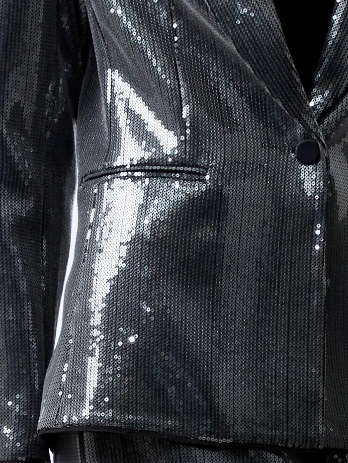 French Connection Amy Sequin Blazer Gunmetal Woman Coats and Jackets