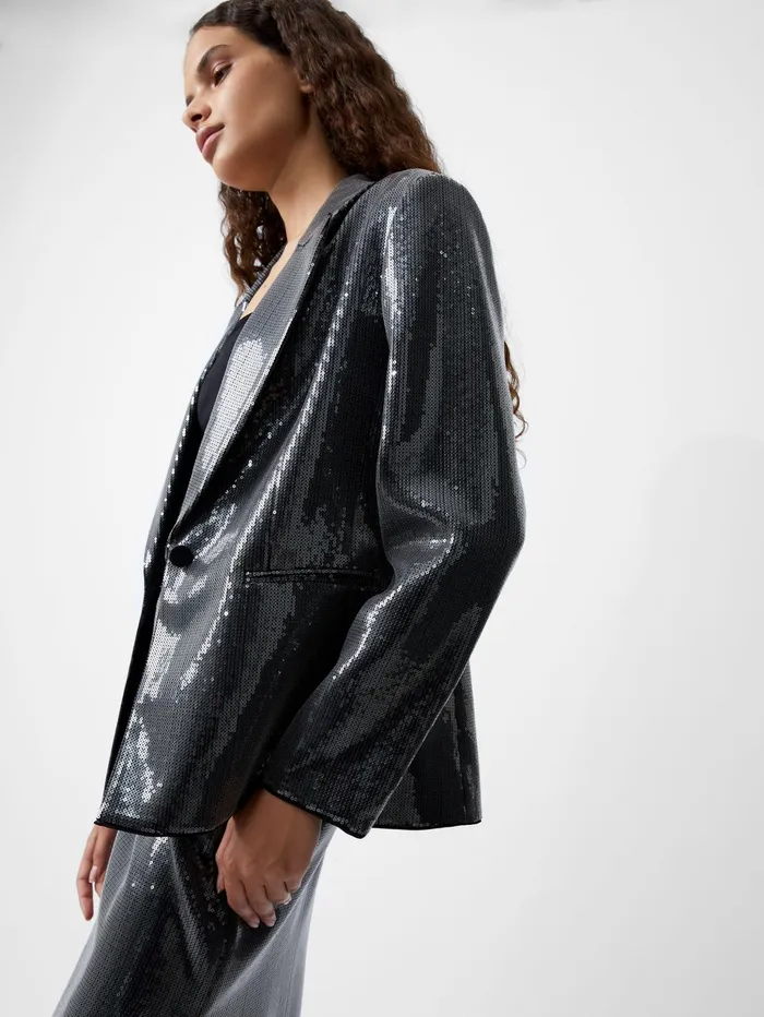 French Connection Amy Sequin Blazer Gunmetal Woman Coats and Jackets