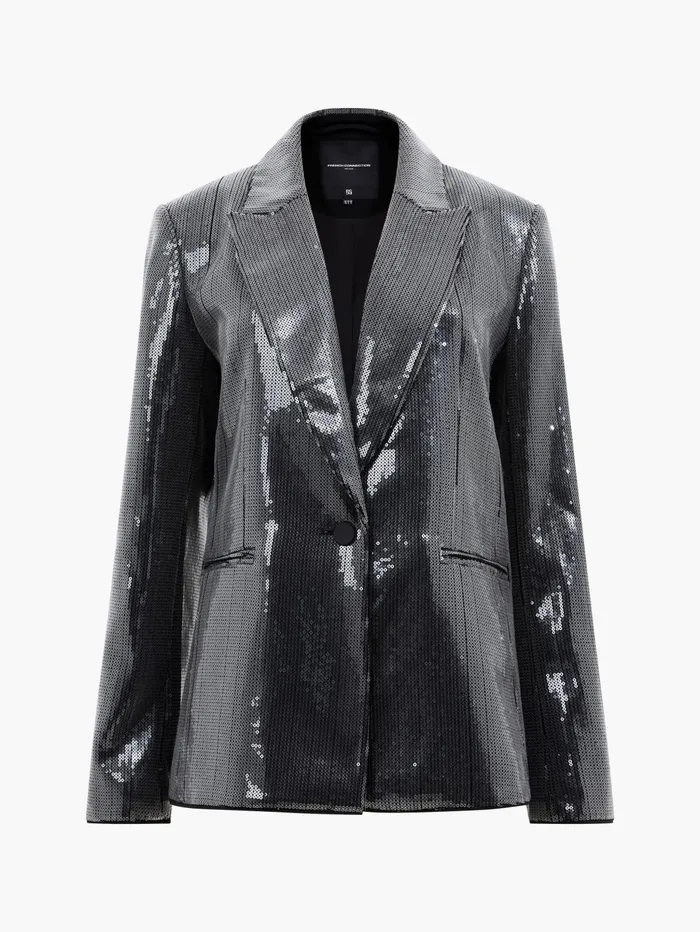 French Connection Amy Sequin Blazer Gunmetal Woman Coats and Jackets