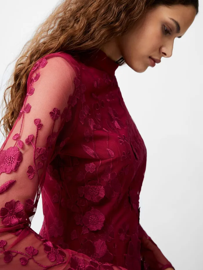 French Connection Astrida 3D Floral Mini Dress Baked Cherry Woman Dresses