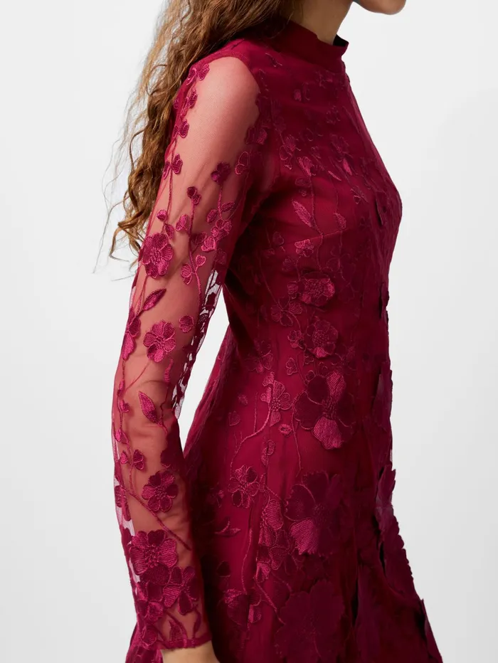 French Connection Astrida 3D Floral Mini Dress Baked Cherry Woman Dresses
