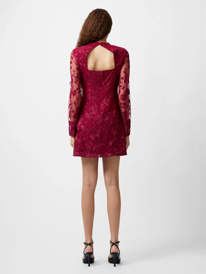 French Connection Astrida 3D Floral Mini Dress Baked Cherry Woman Dresses