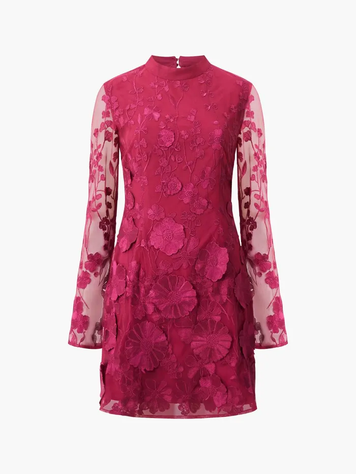 French Connection Astrida 3D Floral Mini Dress Baked Cherry Woman Dresses