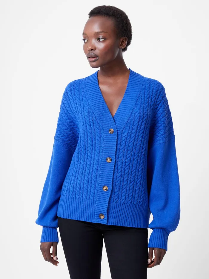 French Connection Babysoft Cable Knit Cardigan Cobalt Woman Jumpers and Cardigans French Connection Babysoft Cable Knit Cardigan Cobalt Woman Jumpers and Cardigans