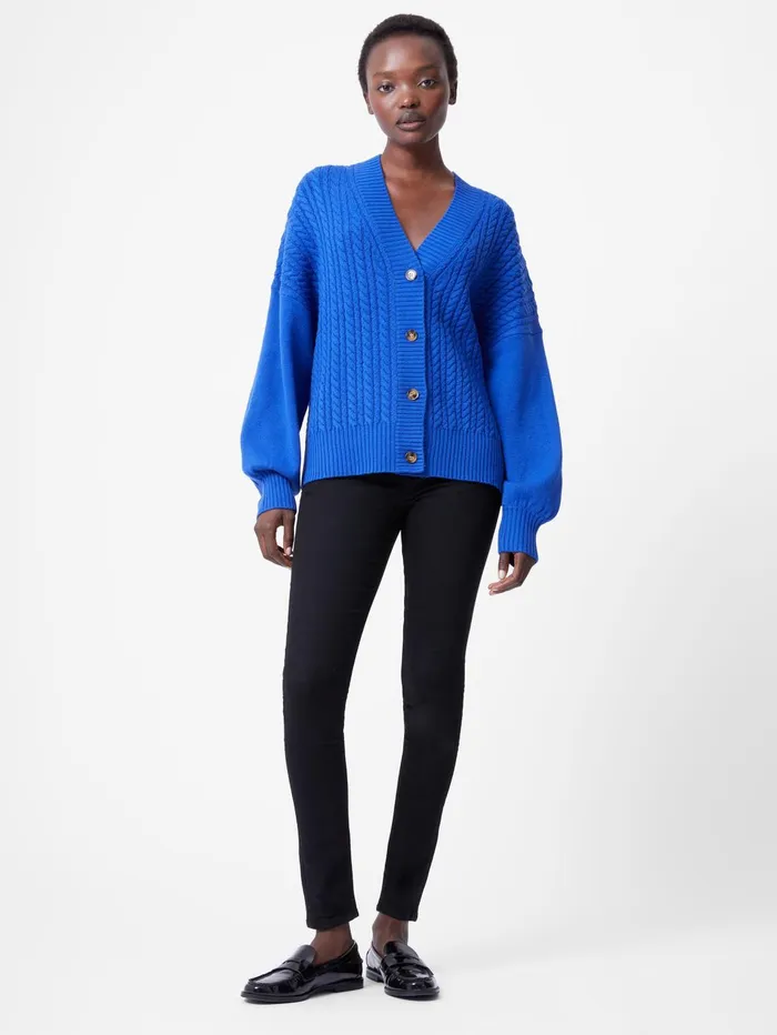 French Connection Babysoft Cable Knit Cardigan Cobalt Woman Jumpers and Cardigans