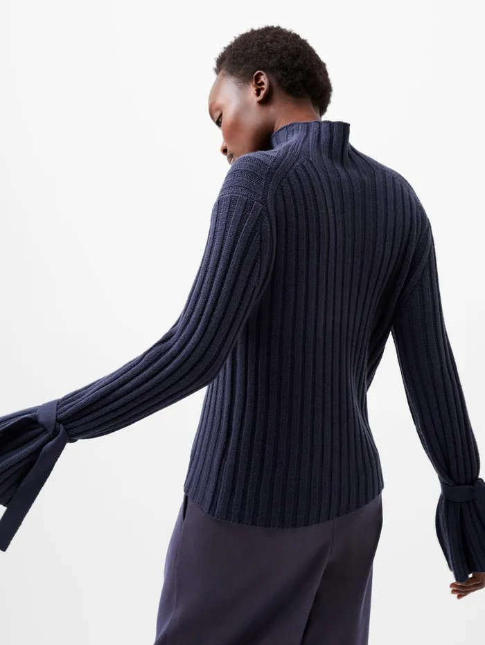 French Connection Babysoft Tie Sleeve Jumper Marine Woman Jumpers and Cardigans