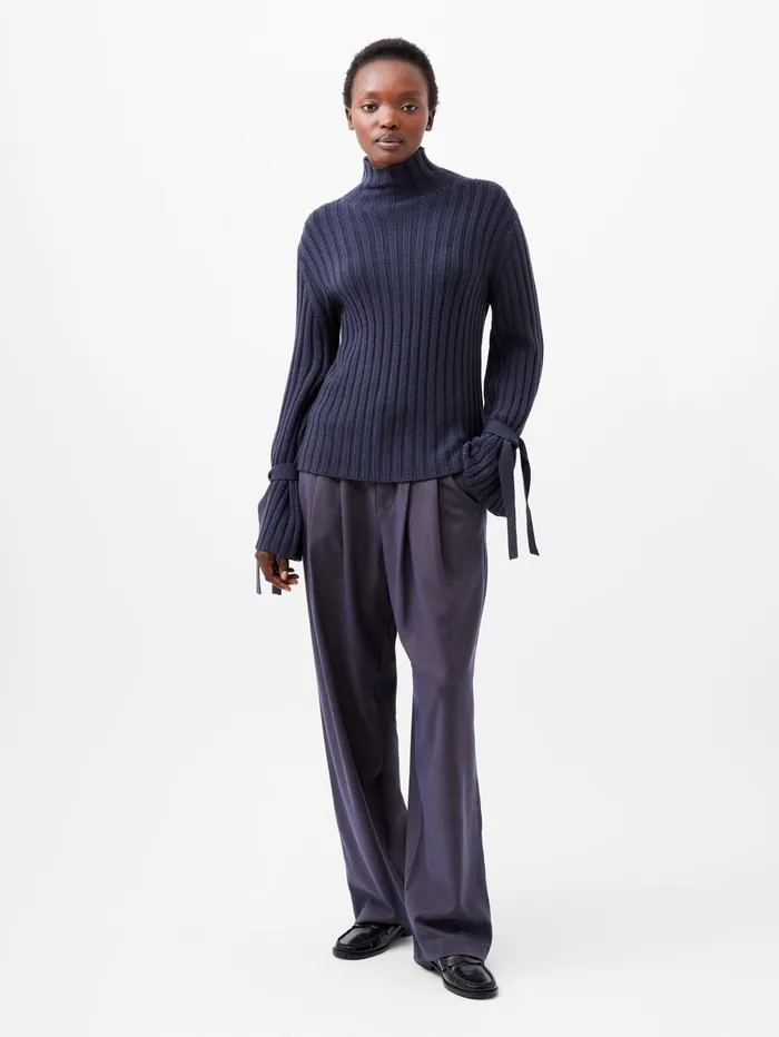 French Connection Babysoft Tie Sleeve Jumper Marine Woman Jumpers and Cardigans