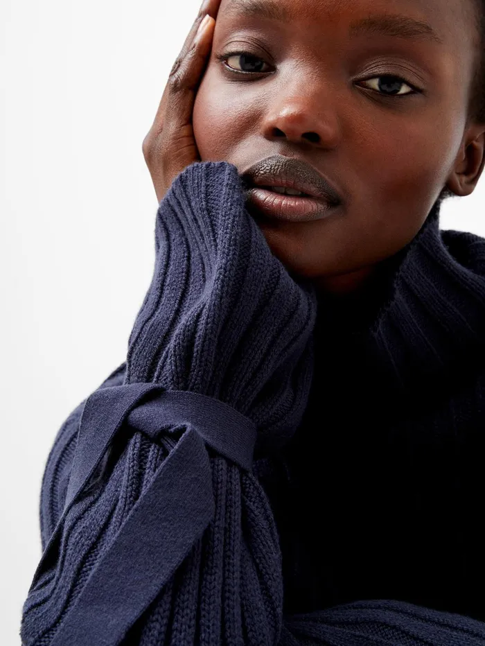 French Connection Babysoft Tie Sleeve Jumper Marine Woman Jumpers and Cardigans