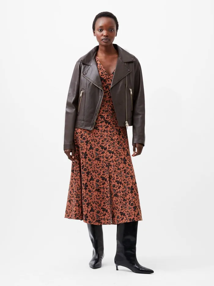French Connection Becket Leather Military Jacket Chocolate Ganache Woman Coats and Jackets
