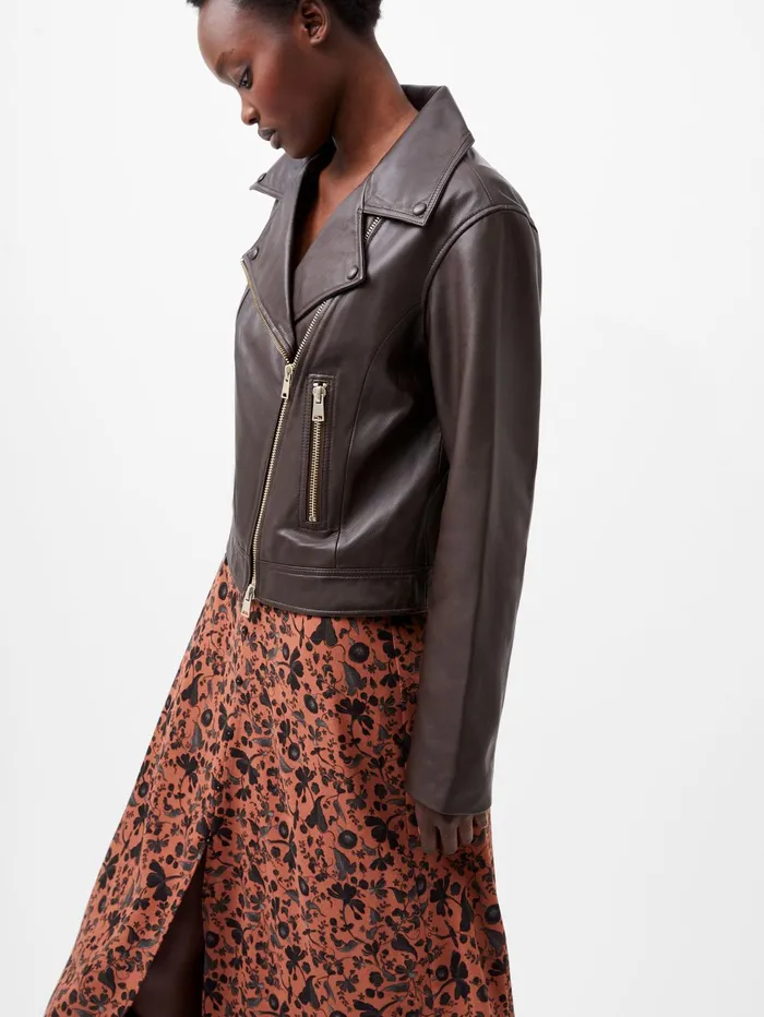 French Connection Becket Leather Military Jacket Chocolate Ganache Woman Coats and Jackets