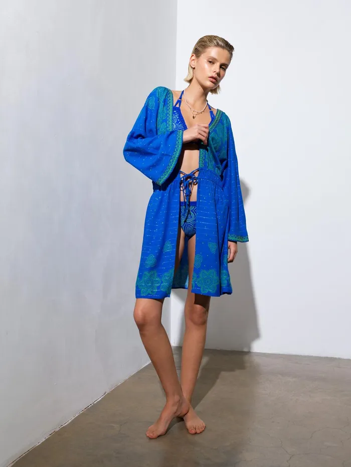 French Connection Blue Mosaic Kimono Blue Woman Coats and Jackets