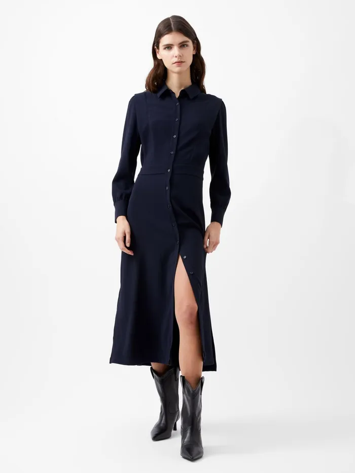 French Connection Brina Crepe Button Down Maxi Dress Marine Woman Dresses