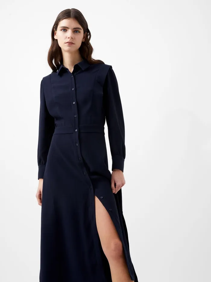 French Connection Brina Crepe Button Down Maxi Dress Marine Woman Dresses