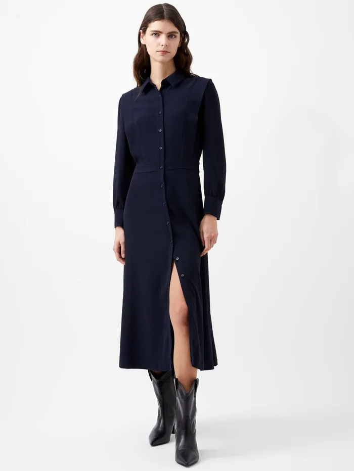 French Connection Brina Crepe Button Down Maxi Dress Marine Woman Dresses
