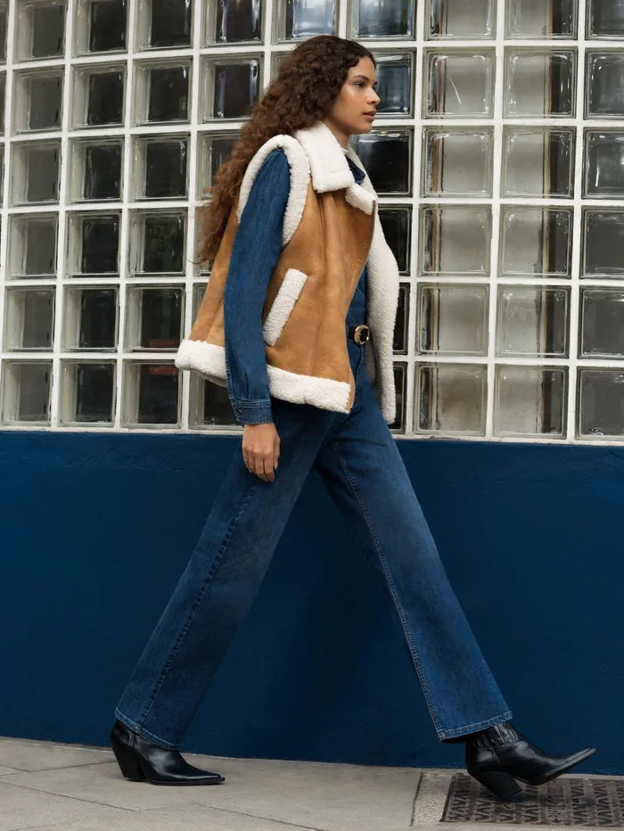 French Connection Camry Suedette Gilet TanCream Woman Coats and Jackets
