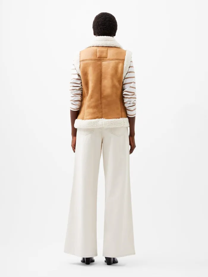 French Connection Camry Suedette Gilet TanCream Woman Coats and Jackets