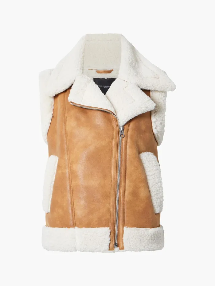 French Connection Camry Suedette Gilet TanCream Woman Coats and Jackets