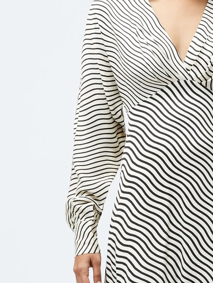 French Connection Candice Satin Stripe Midi Dress BlackCream Woman Dresses