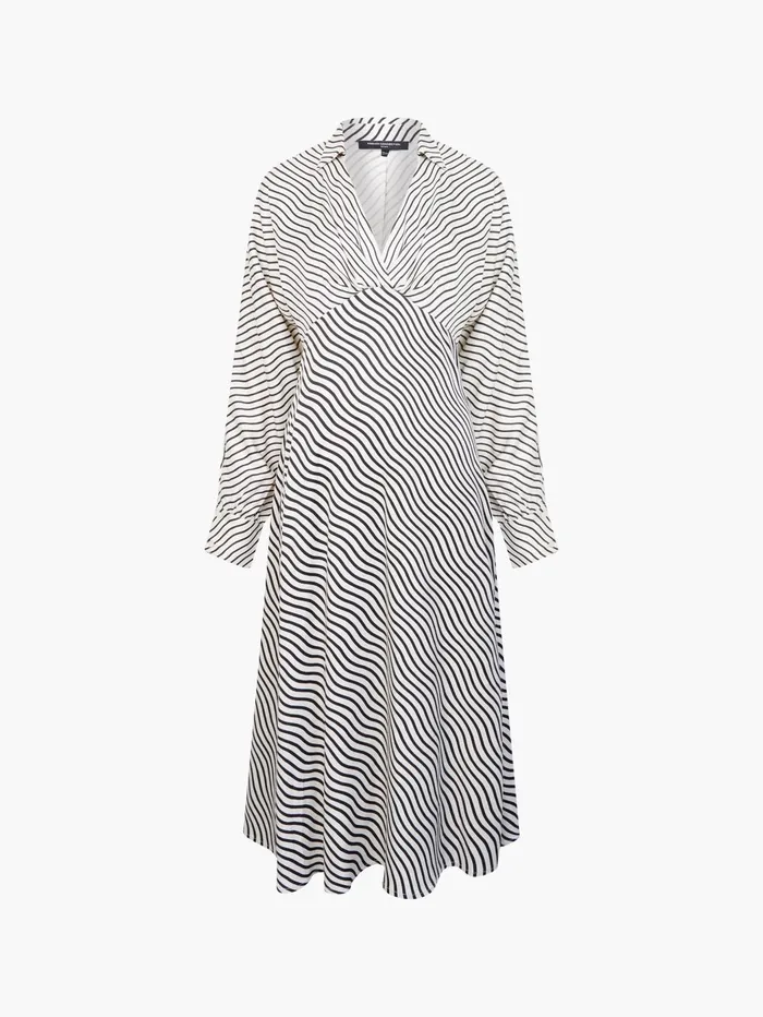 French Connection Candice Satin Stripe Midi Dress BlackCream Woman Dresses